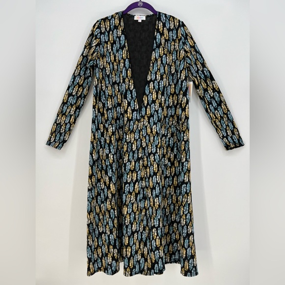 LuLaRoe Sweaters - LuLaRoe Sarah Womens Duster Cardigan Small Blue With Feather Pattern Long Sleeve